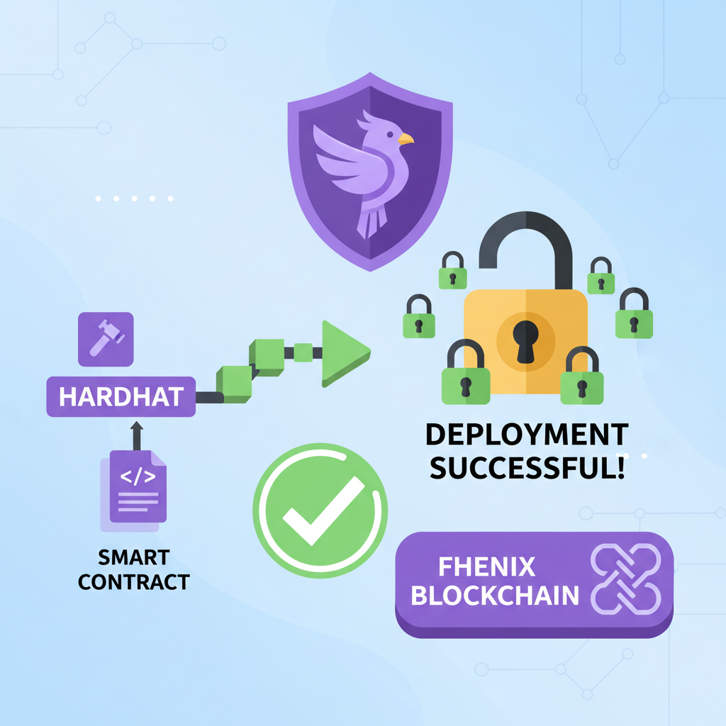 deploying smart contract to Fhenix blockchain via Hardhat, success animation with locks