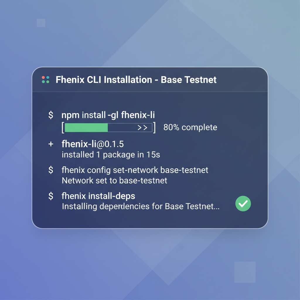developer terminal installing Fhenix CLI on Base testnet, clean modern UI