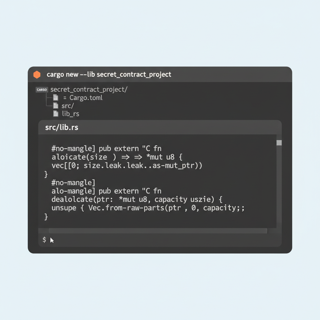 rust cargo project creation screen secret contract code snippet
