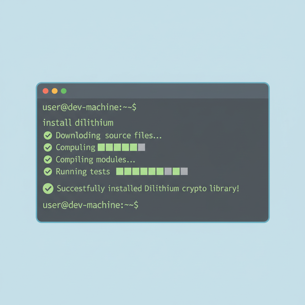 developer terminal installing Dilithium crypto library with success checkmarks